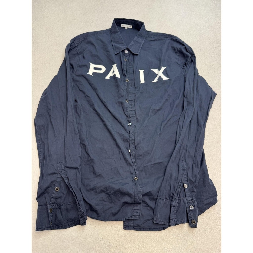 James Perse Shirt Mens 4Blue PAIX Graphic Long Sleeve Button Up USA Casual